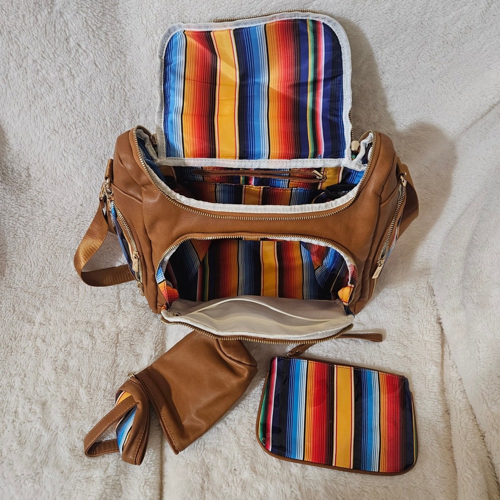Mexistuff Brown Serape Stripe Convertible Diaper Bag Backpack Crossbody Set
